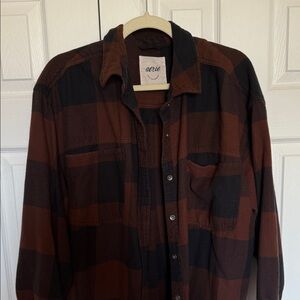 Aerie Black and Brown Checkered Shirt